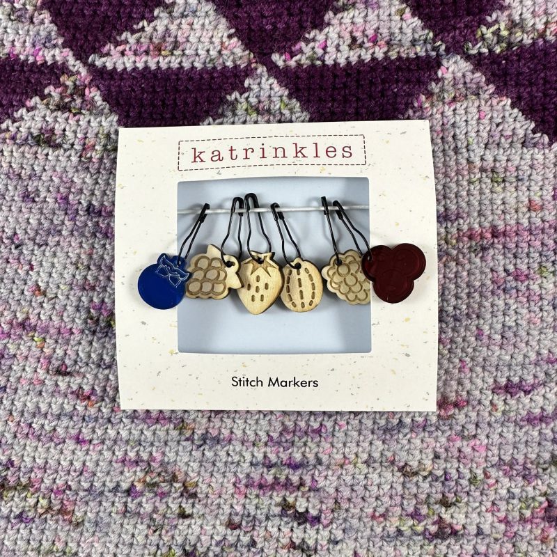 June 2023 Stitch Marker and notion of the month fruits strawberry acrylic yarn and thread cutter