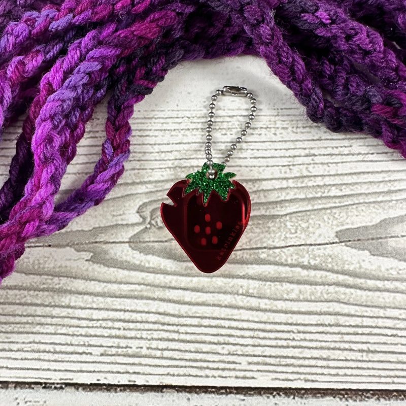 June 2023 Stitch Marker and notion of the month fruits strawberry acrylic yarn and thread cutter